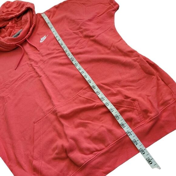 Nike Short Sleeve Pink Red Oversized Hoodie Kangaroo Pocket Womens Size L - Picture 5 of 6